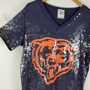 Victorias Secret Pink NFL Chicago Bears Sequin Graphic Jersey Tee